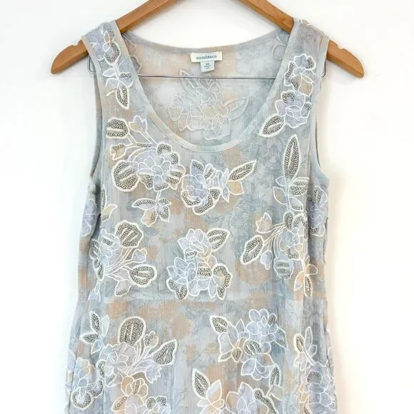 Sundance Blue Floral Embroidered Beaded Silk Dress Sz XS Romantic Wedding Guest - Picture 3 of 12